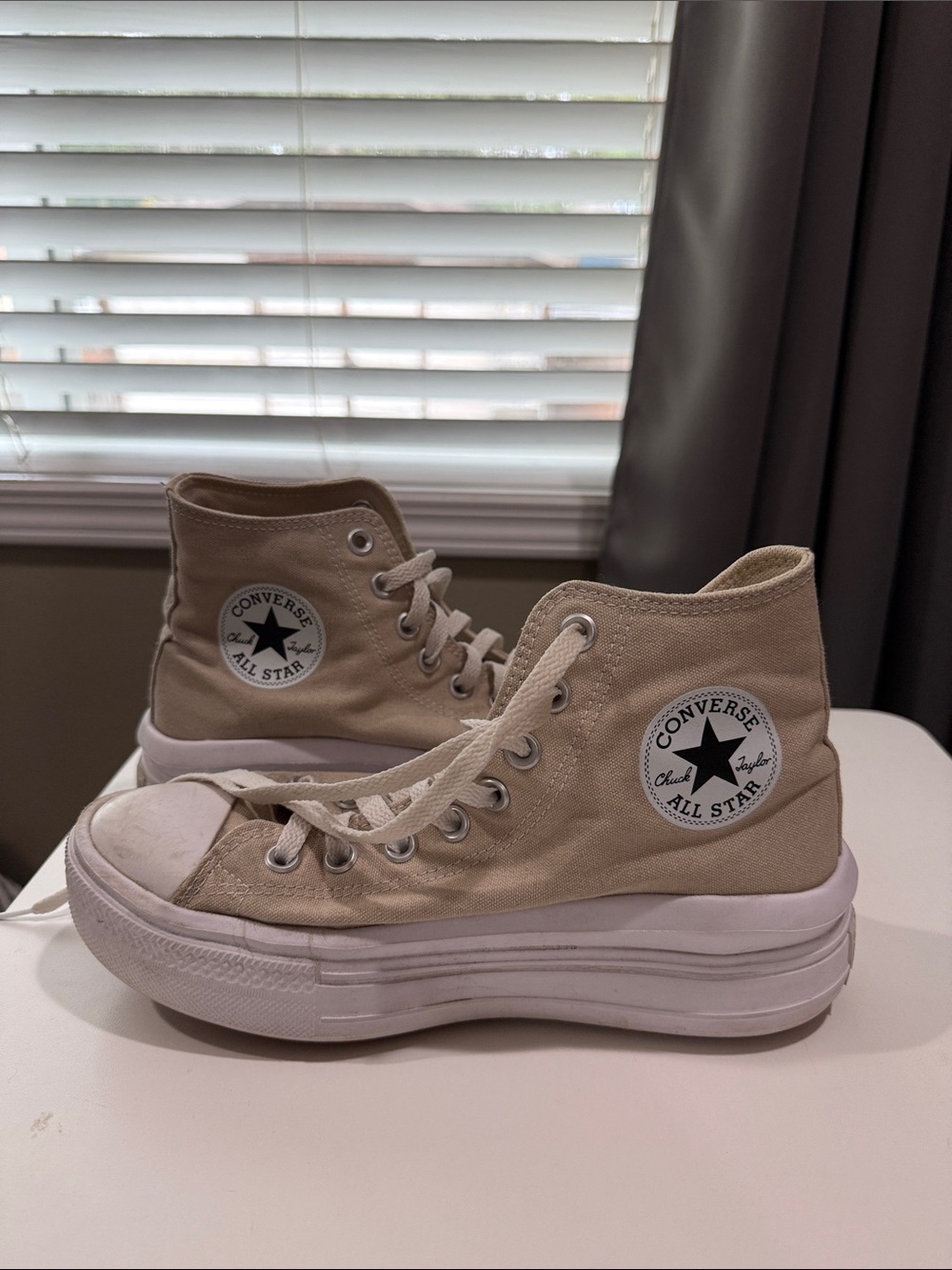 Converse All Star High Top Platform Sneakers in Beige and White